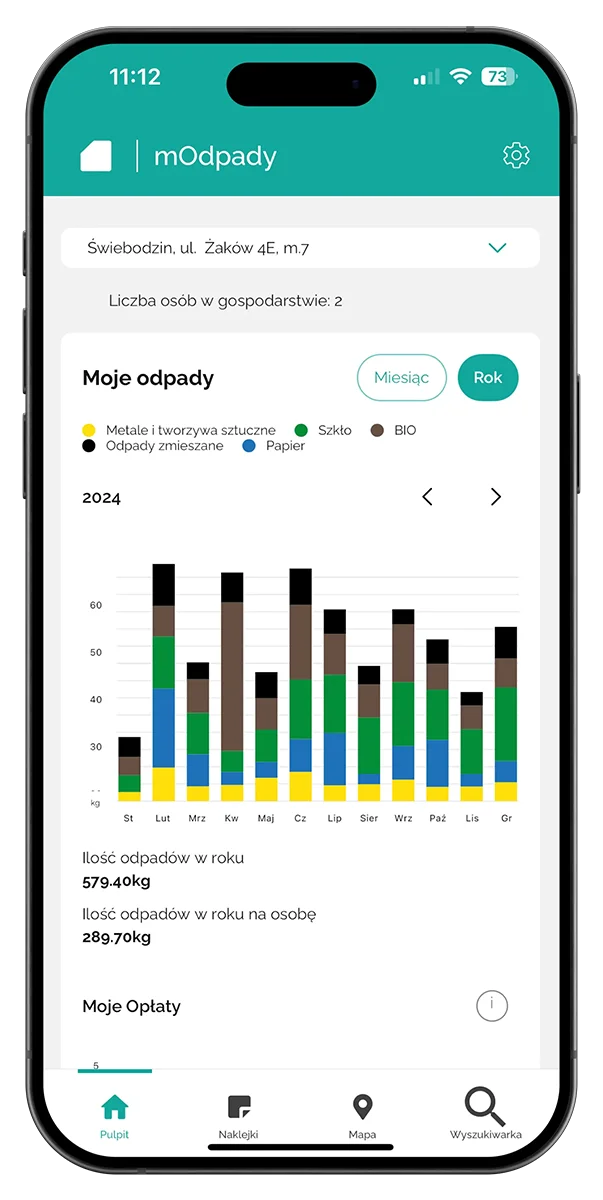 mOdpady - ekran aplikacji T-Master